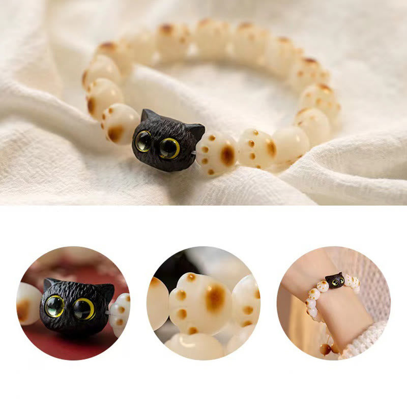 Natural Bodhi Seed Red Sandalwood Lovely Paw Lucky Cat Peace Bracelet - Image 6