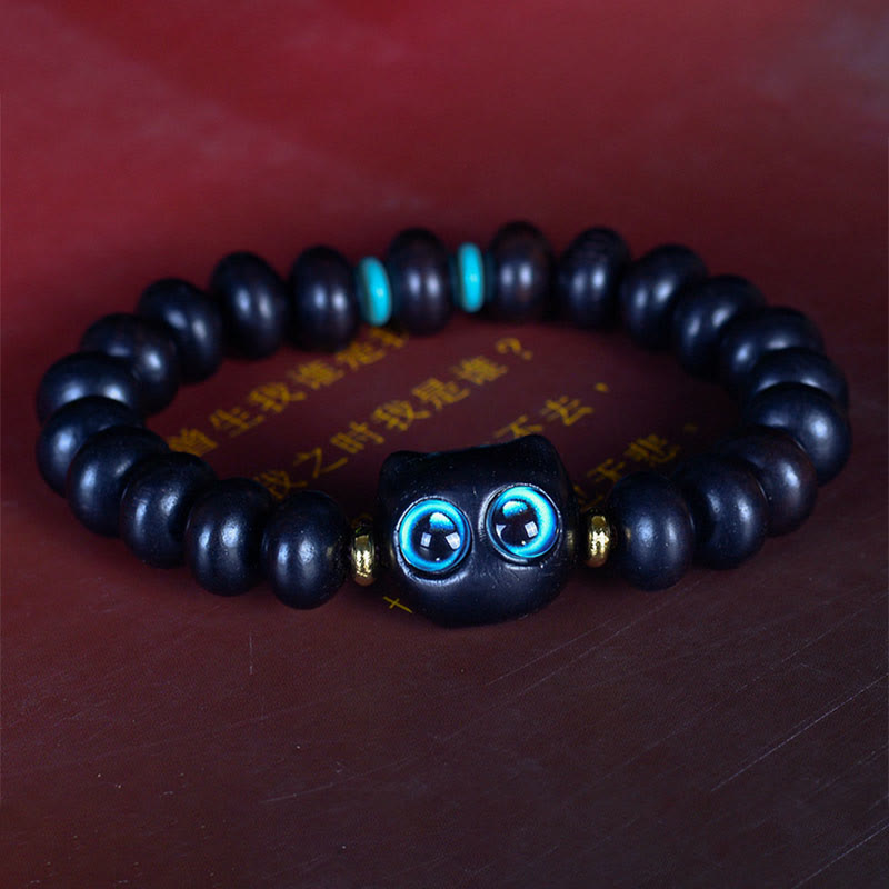 Ebony Wood Liuli Glass Lovely Cat Peace Balance Bracelet - Image 7