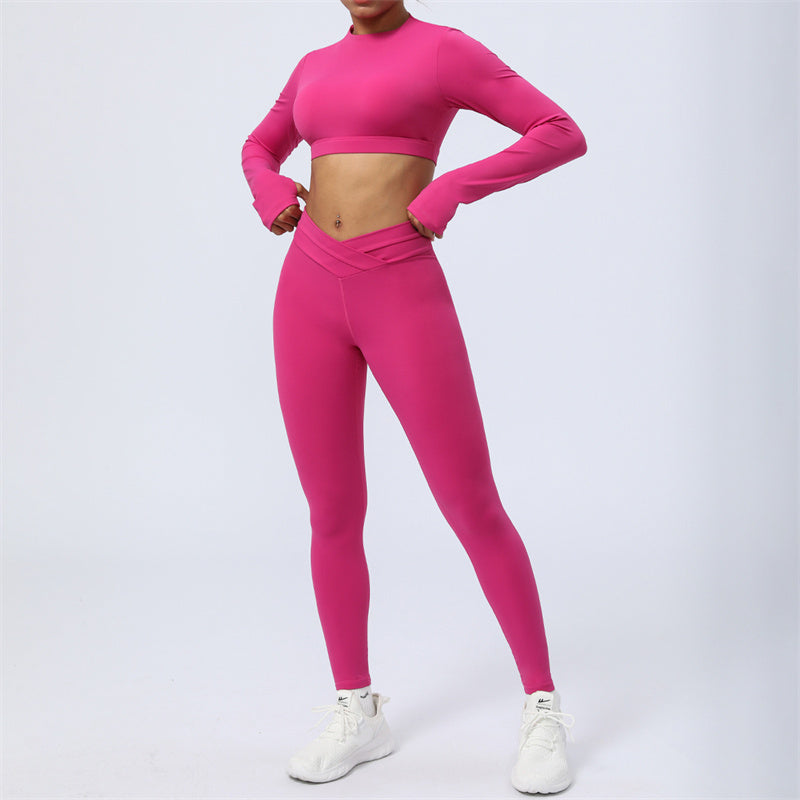 2Pcs Long Sleeve Backless Top Bra Leggings Pants Fitness Yoga Outfit Set - Image 17