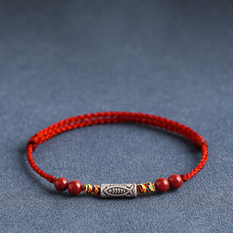 925 Sterling Silver Koi Fish Cinnabar Bead Wealth Handcrafted Braided Bracelet Anklet - Image 14
