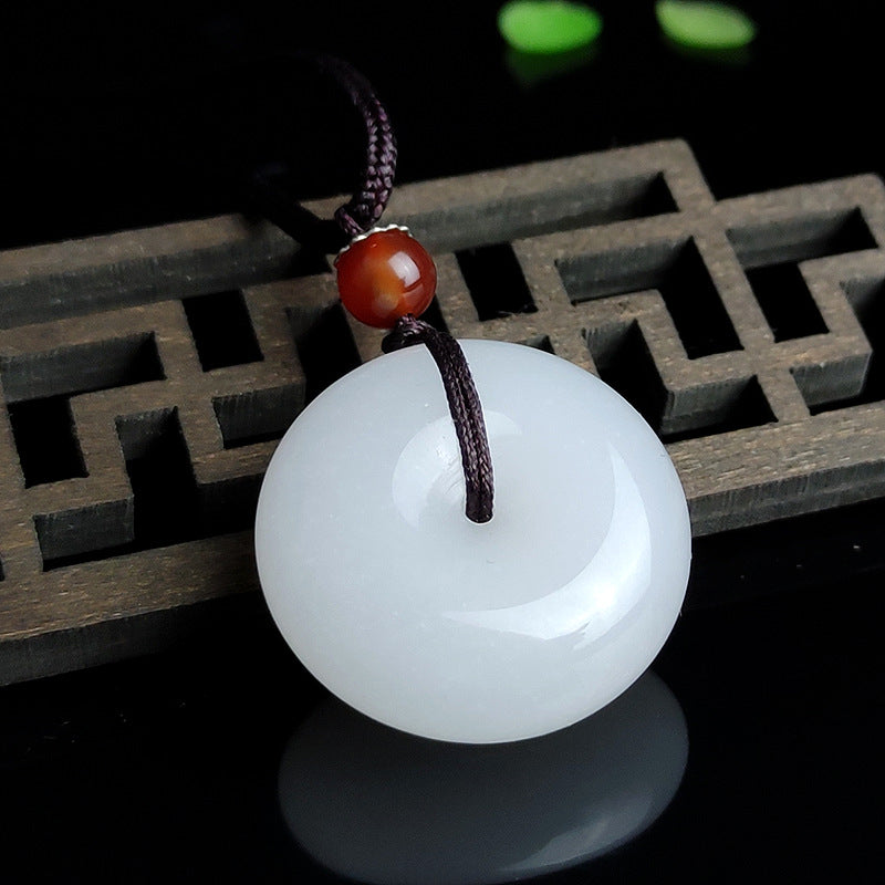 Round Hetian White Jade Peace Buckle Blessing Necklace Pendant - Image 6