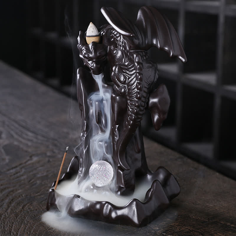 Nordic Dragon Ceramic Backflow Smoke Fountain Meditation Healing Incense Burner Led Ball Decoration - Image 6