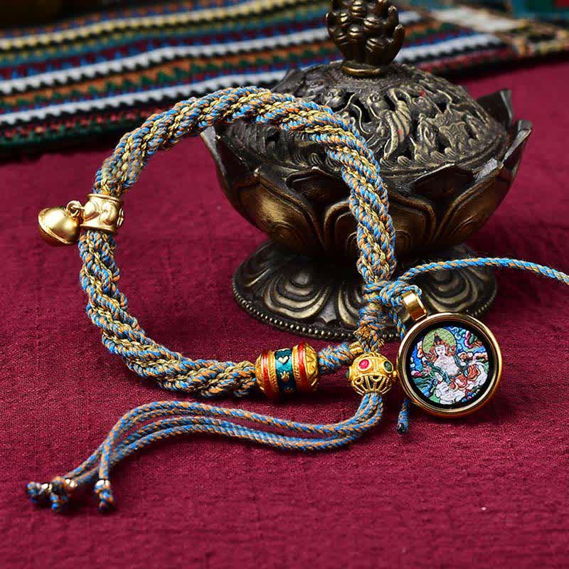 Tibetan Handmade Luck Protection Thangka Prayer Wheel Bell Charm Braid String Bracelet - Image 21
