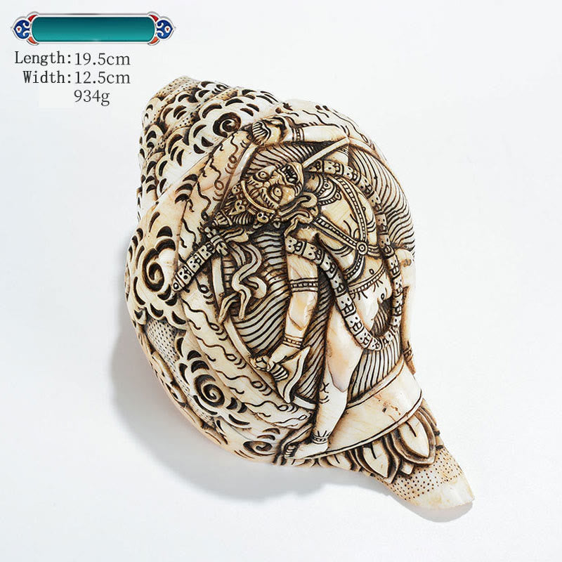 Tibetan Handmade Engraved Shankha Buddha Avalokitesvara Conch Shell Wealth Decoration - Image 32