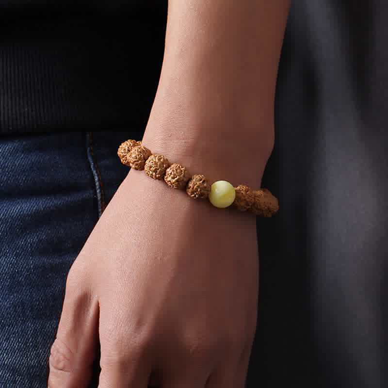 Tibet Rudraksha Bodhi Seed Dzi Bead Amber Turquoise Wealth Bracelet - Image 5