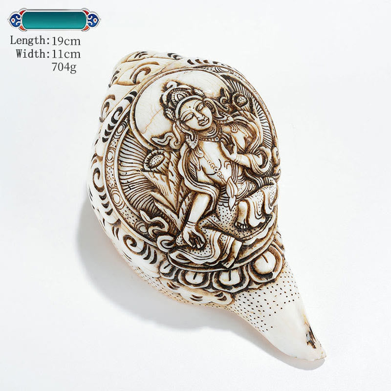 Tibetan Handmade Engraved Shankha Buddha Avalokitesvara Conch Shell Wealth Decoration - Image 17