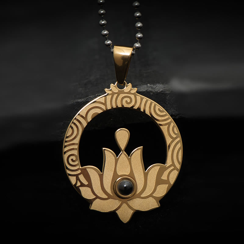 Lotus Titanium Steel Enlightenment Projection Shurangama Mantra Necklace Pendant - Image 3