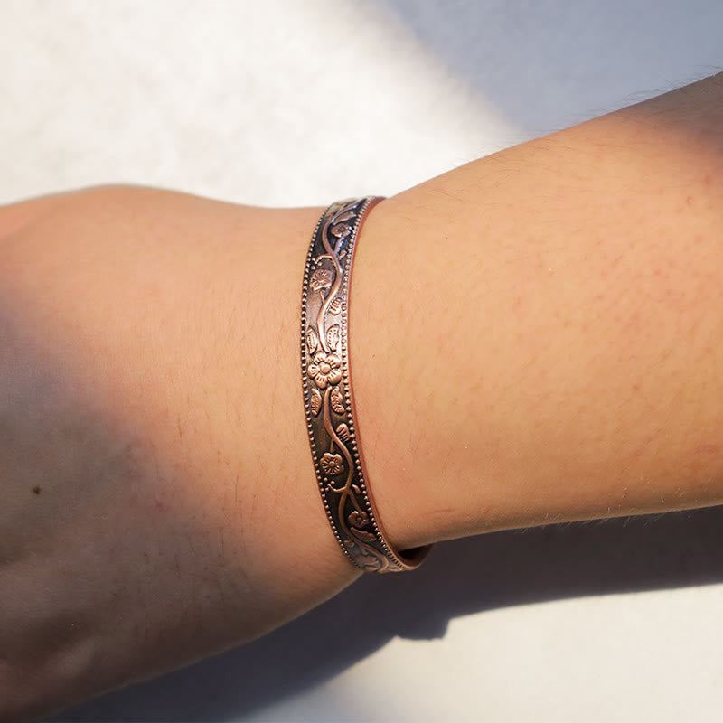 Floral Magnetic Copper Adjustable Cuff Bracelet Bangle - Image 4
