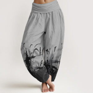 Pure Cotton Wild Grass Pattern Women's Elastic Waist Harem Pants
