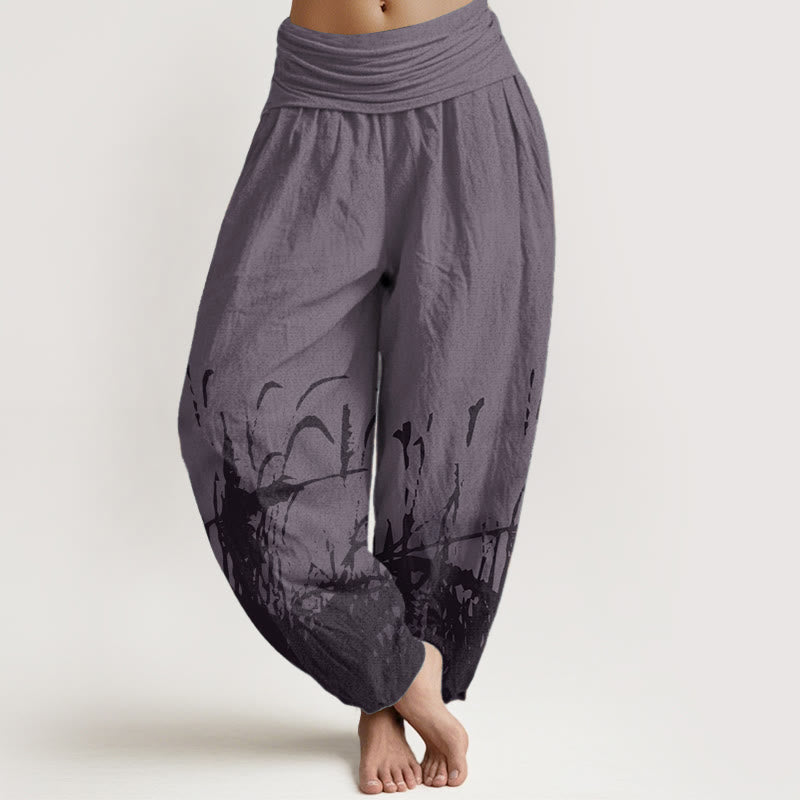Pure Cotton Wild Grass Pattern Women's Elastic Waist Harem Pants - Image 9