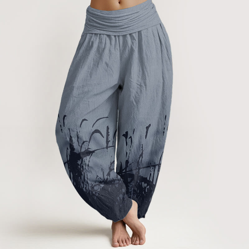 Pure Cotton Wild Grass Pattern Women's Elastic Waist Harem Pants - Image 6
