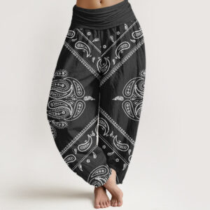 Casual Floral Leaf Paisley Pattern Women's Elastic Waist Harem Pants