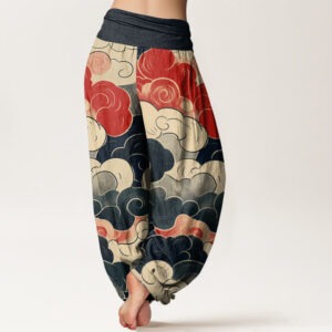 Casual Auspicious Clouds Pattern Women's Elastic Waist Harem Pants - Image 3