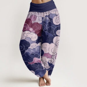 Casual Auspicious Clouds Pattern Women's Elastic Waist Harem Pants - Image 5