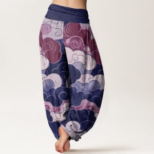 Casual Auspicious Clouds Pattern Women's Elastic Waist Harem Pants - Image 7