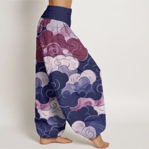Casual Auspicious Clouds Pattern Women's Elastic Waist Harem Pants - Image 6