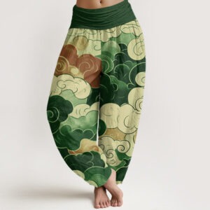 Casual Auspicious Clouds Pattern Women's Elastic Waist Harem Pants - Image 8