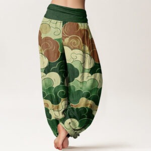 Casual Auspicious Clouds Pattern Women's Elastic Waist Harem Pants - Image 10