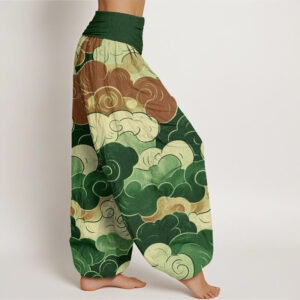 Casual Auspicious Clouds Pattern Women's Elastic Waist Harem Pants - Image 9