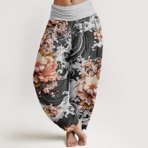 Casual Wave And Floral Pattern Women's Elastic Waist Harem Pants
