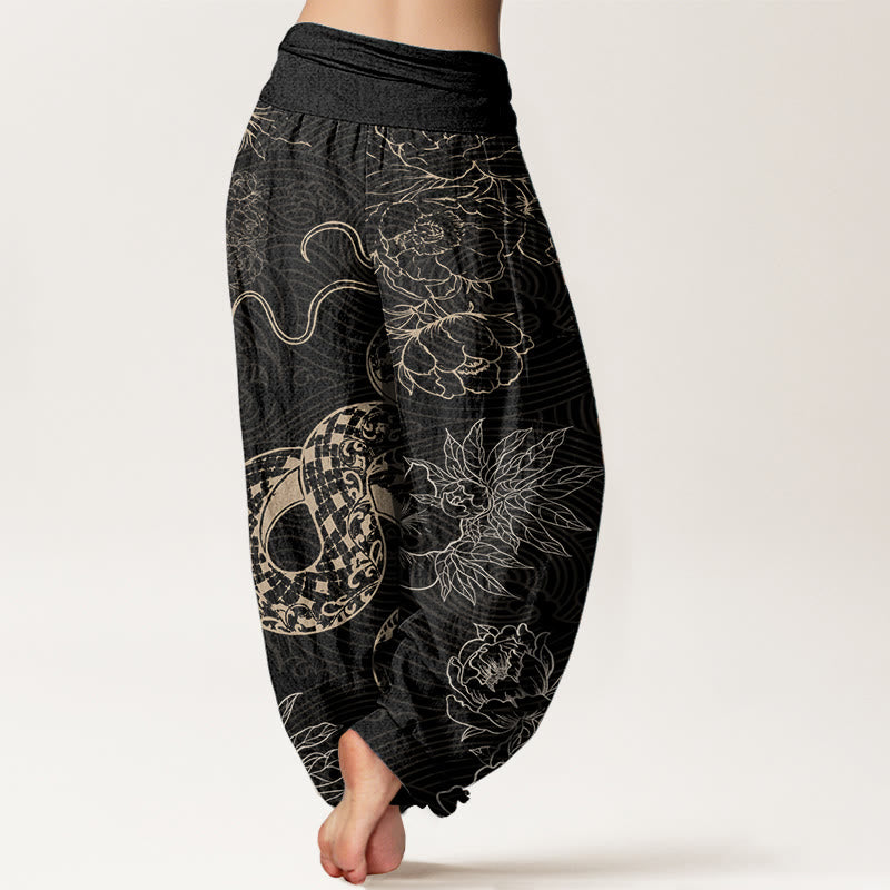 Pure Cotton Snake Lotus Women's Elastic Waist Harem Pants - Image 3