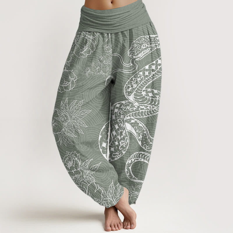 Pure Cotton Snake Lotus Women's Elastic Waist Harem Pants - Image 6