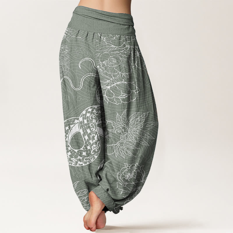 Pure Cotton Snake Lotus Women's Elastic Waist Harem Pants - Image 8