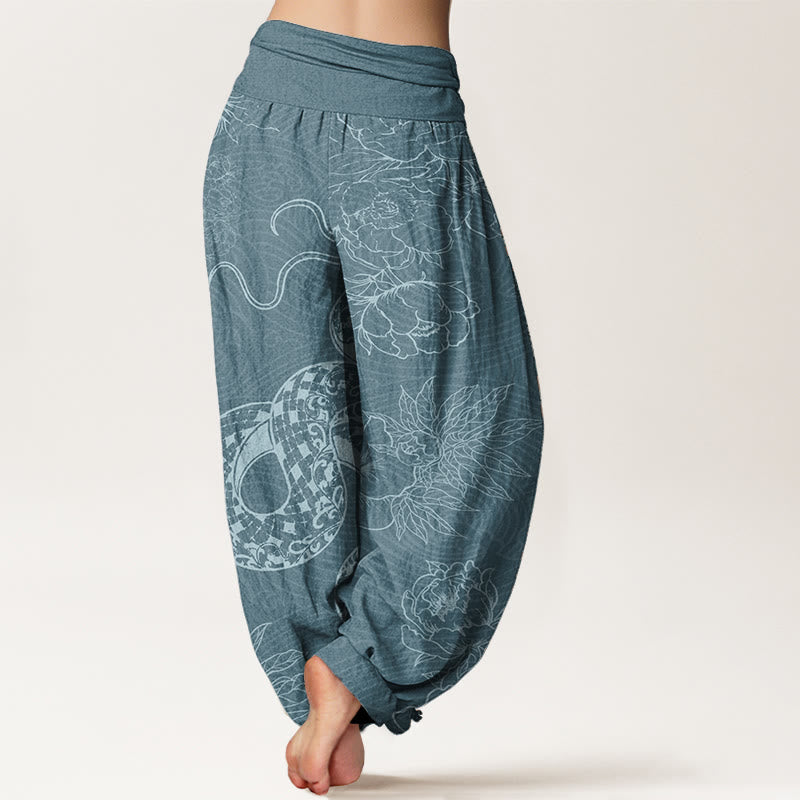 Pure Cotton Snake Lotus Women's Elastic Waist Harem Pants - Image 11