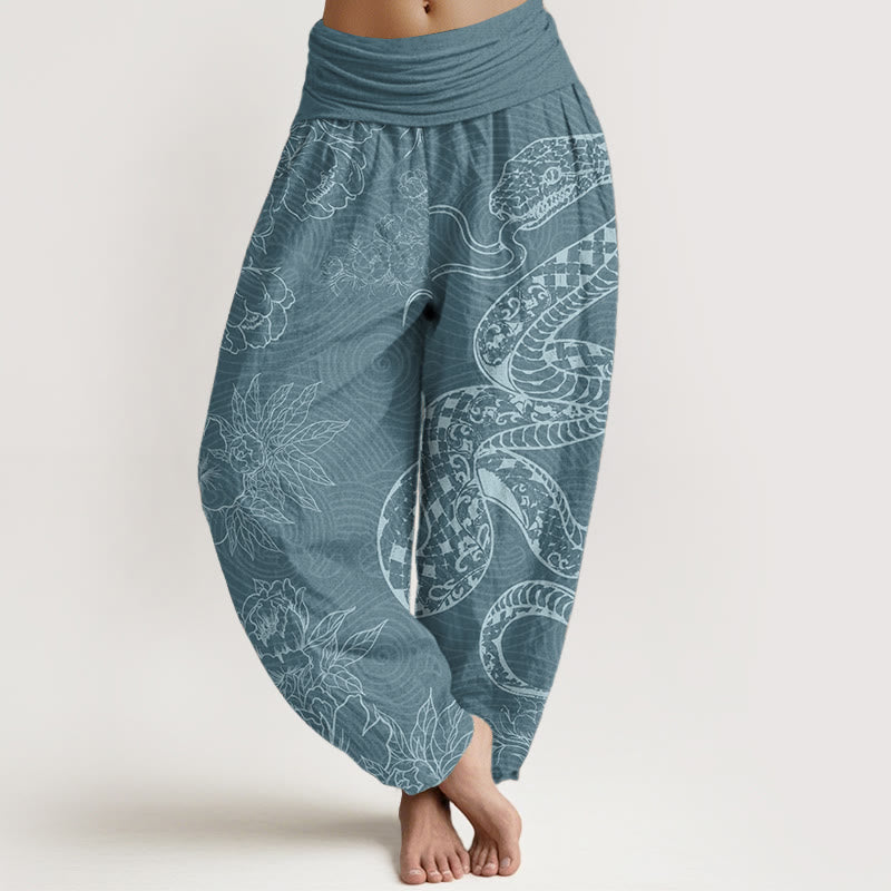 Pure Cotton Snake Lotus Women's Elastic Waist Harem Pants - Image 9