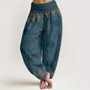 Pure Cotton Triangular Mandala Patterns Women's Elastic Waist Harem Pants