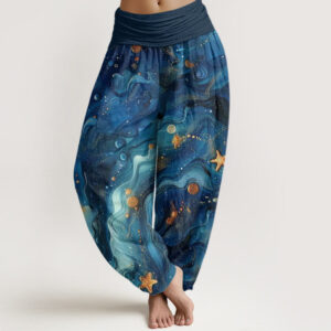 Oceanic Golde Star Pattern Women's Elastic Waist Harem Pants