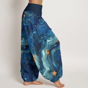 Oceanic Golde Star Pattern Women's Elastic Waist Harem Pants - Image 3