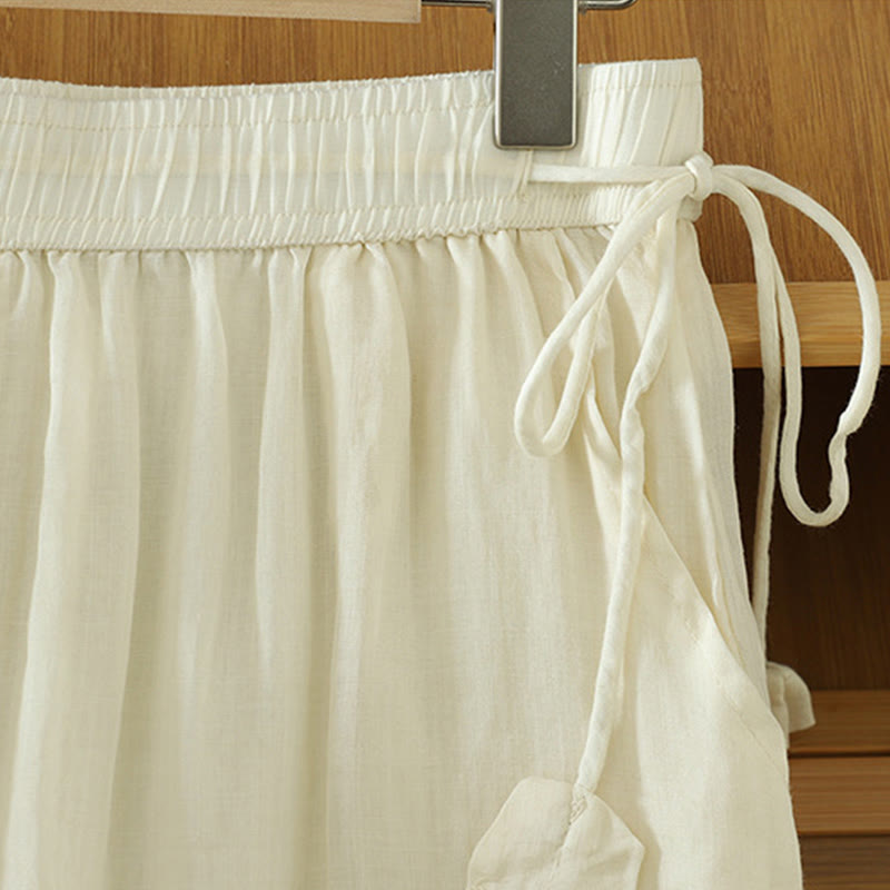 Casual Plain Lined Ribbon Elastic Women's Polyester Wide Leg Pants With Pockets - Image 2