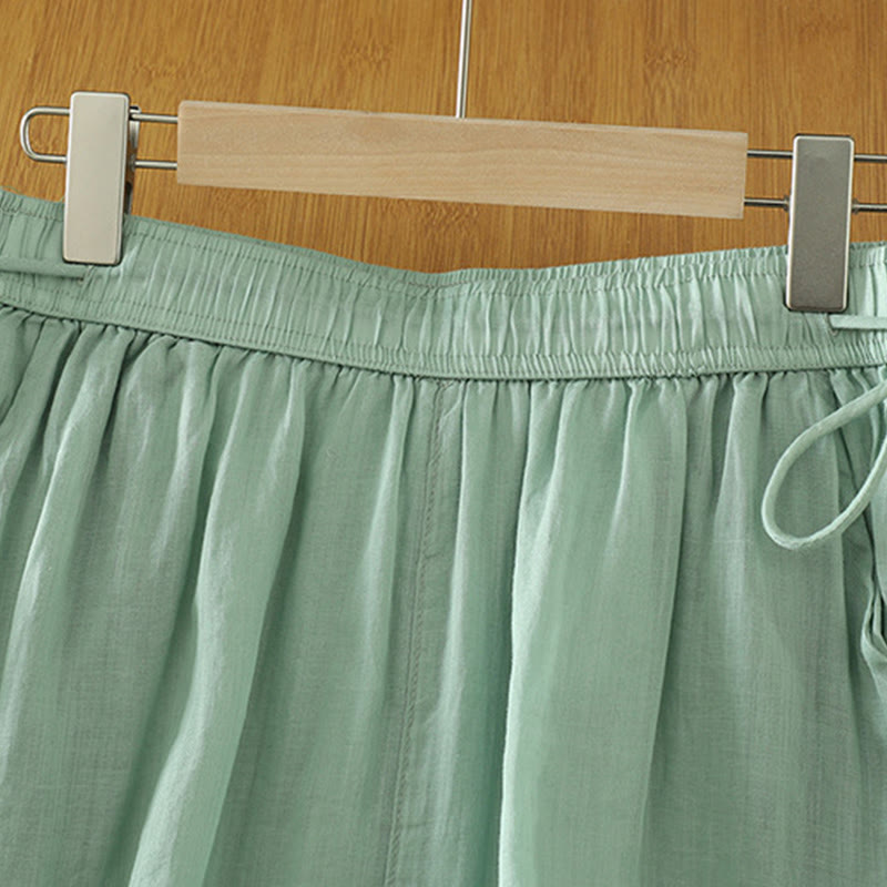 Casual Plain Lined Ribbon Elastic Women's Polyester Wide Leg Pants With Pockets - Image 16