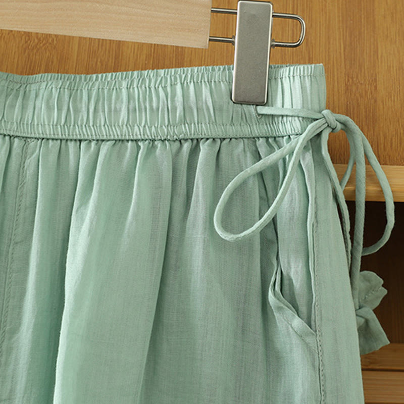 Casual Plain Lined Ribbon Elastic Women's Polyester Wide Leg Pants With Pockets - Image 17