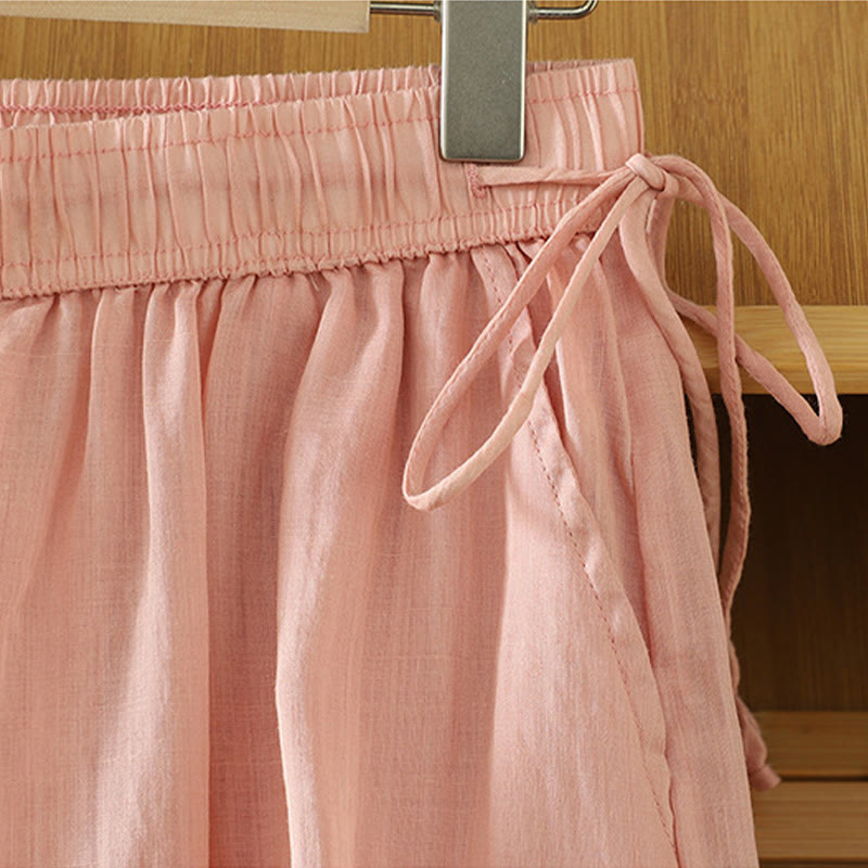 Casual Plain Lined Ribbon Elastic Women's Polyester Wide Leg Pants With Pockets - Image 21