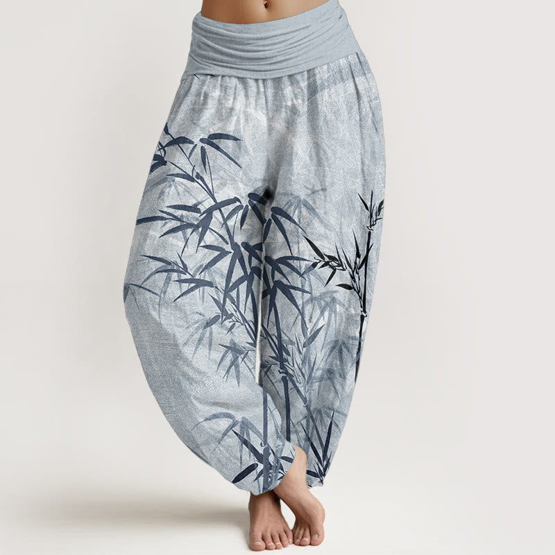 Pure Cotton Casual Bamboo Leaves Women's Elastic Waist Harem Pants - Image 9