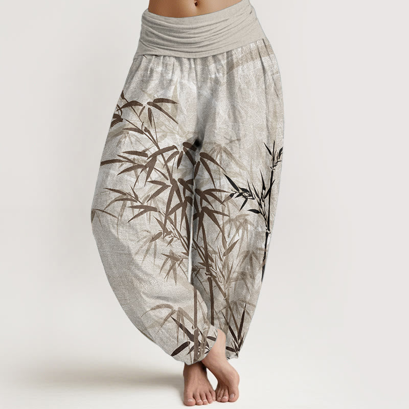 Pure Cotton Casual Bamboo Leaves Women's Elastic Waist Harem Pants - Image 6