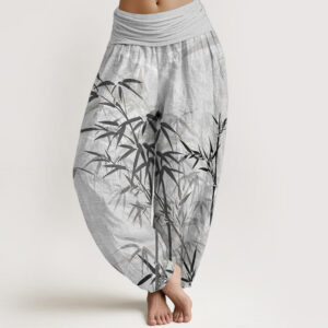 Pure Cotton Casual Bamboo Leaves Women's Elastic Waist Harem Pants