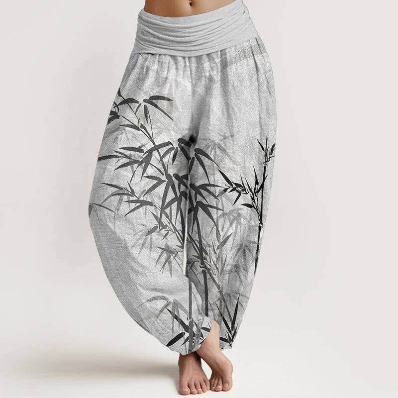 Pure Cotton Casual Bamboo Leaves Women's Elastic Waist Harem Pants