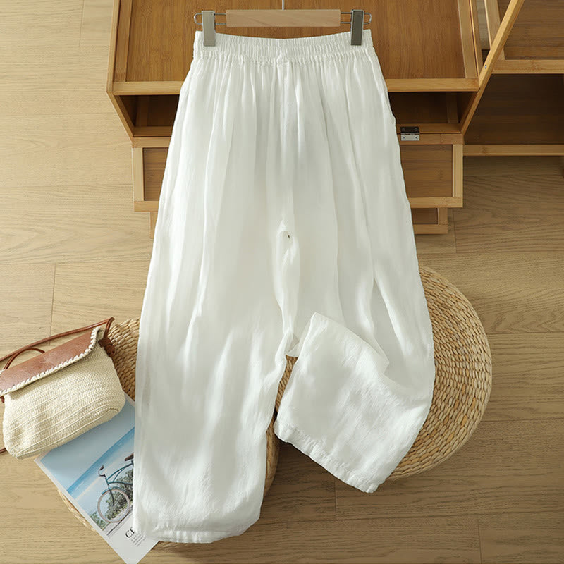 Commute Pure Color Simple Design Women's Cotton Linen Ankle-Length Harem Pants With Pockets - Image 7
