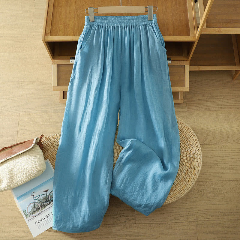 Commute Pure Color Simple Design Women's Cotton Linen Ankle-Length Harem Pants With Pockets - Image 21