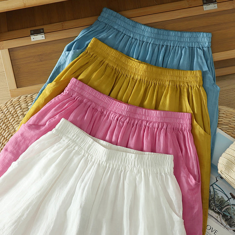 Commute Pure Color Simple Design Women's Cotton Linen Ankle-Length Harem Pants With Pockets - Image 27