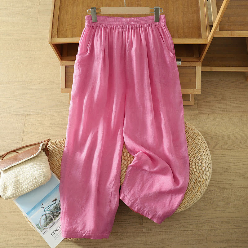 Commute Pure Color Simple Design Women's Cotton Linen Ankle-Length Harem Pants With Pockets - Image 16