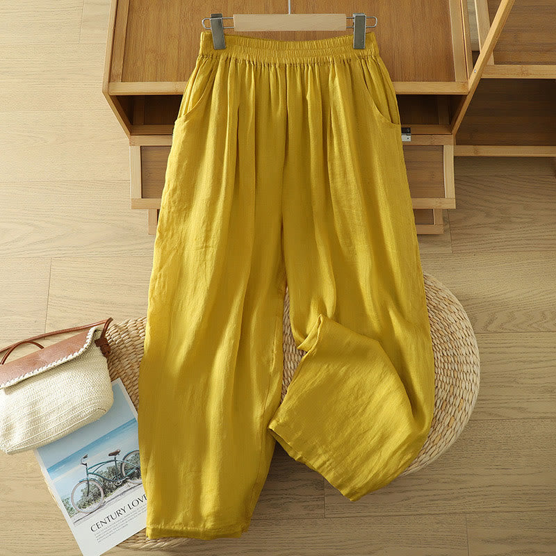 Commute Pure Color Simple Design Women's Cotton Linen Ankle-Length Harem Pants With Pockets