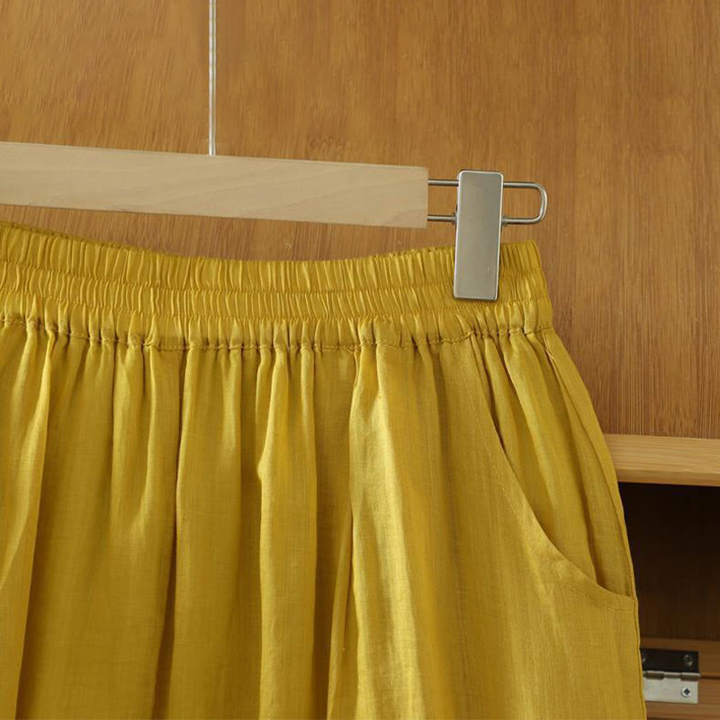 Commute Pure Color Simple Design Women's Cotton Linen Ankle-Length Harem Pants With Pockets - Image 3