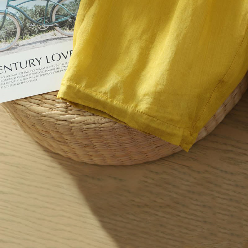 Commute Pure Color Simple Design Women's Cotton Linen Ankle-Length Harem Pants With Pockets - Image 5