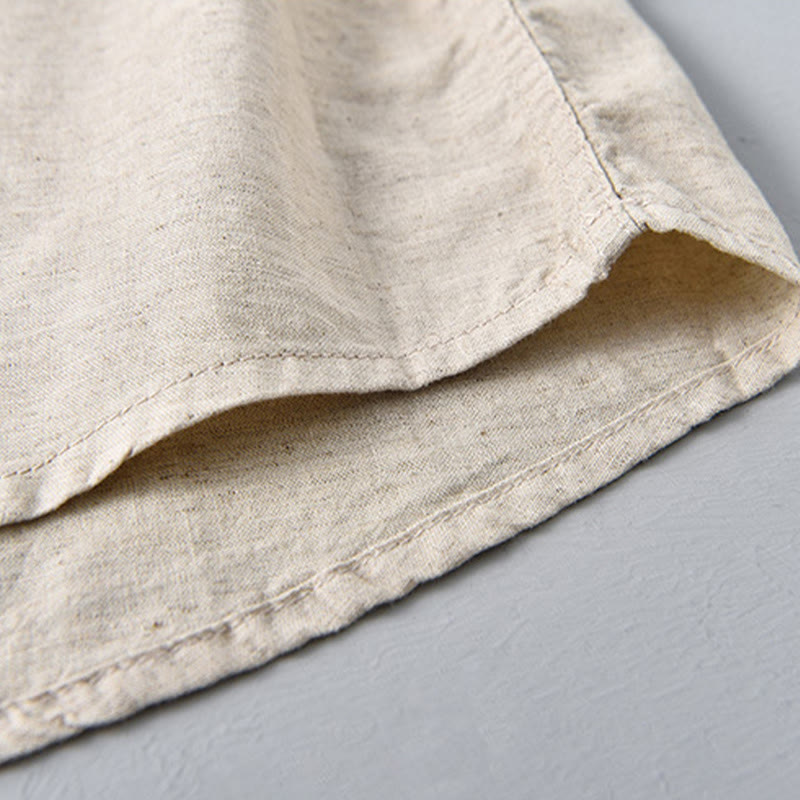 Summer Solid Color Men's Half Button Short Sleeve Cotton Linen Shirt - Image 10