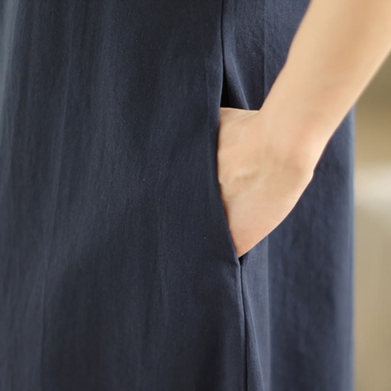 Commute Plaid Pattern Simple Design Cotton Half Sleeve Midi Dress With Pockets - Image 9