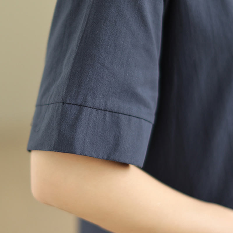 Commute Plaid Pattern Simple Design Cotton Half Sleeve Midi Dress With Pockets - Image 8